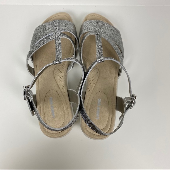 Lands End Metallic Leather Comfort Wedge Sandals - Picture 9 of 11